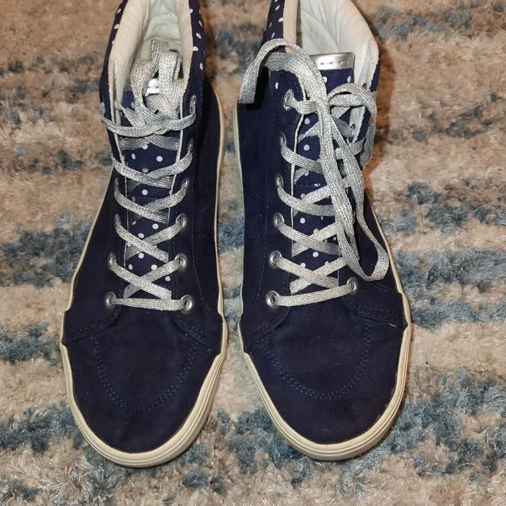 OLD NAVY Girls Faux Suede High Tops Sneakers Boots Metallic Lace up Blue || sz 4